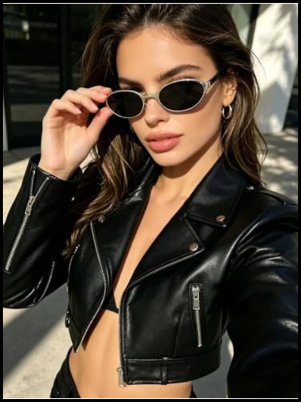 Narrow Retro Silver Sunglasses Y2K Oval Frame UV400